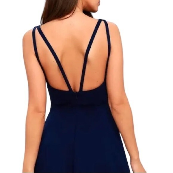 Lulus Love Galore Navy Blue Strappy Sleeveless Skater Dress Plunge Neck sz Small - Picture 2 of 9